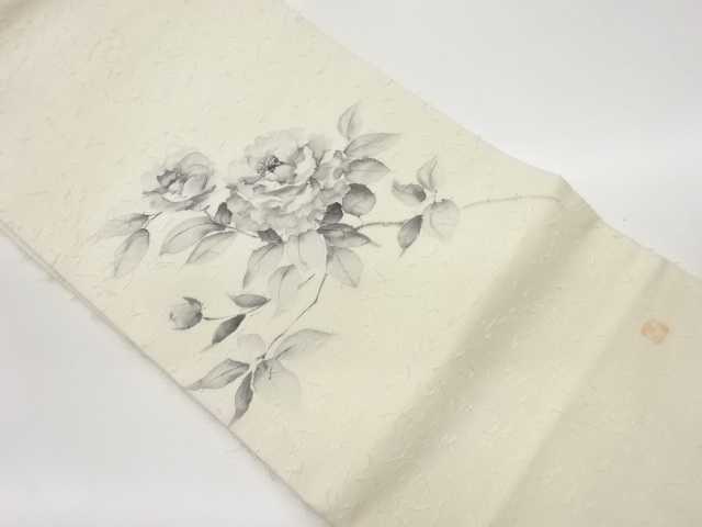 JAPANESE NAGOYA OBI / HIGE TSUMUGI / PEONY / ARTIST WORK